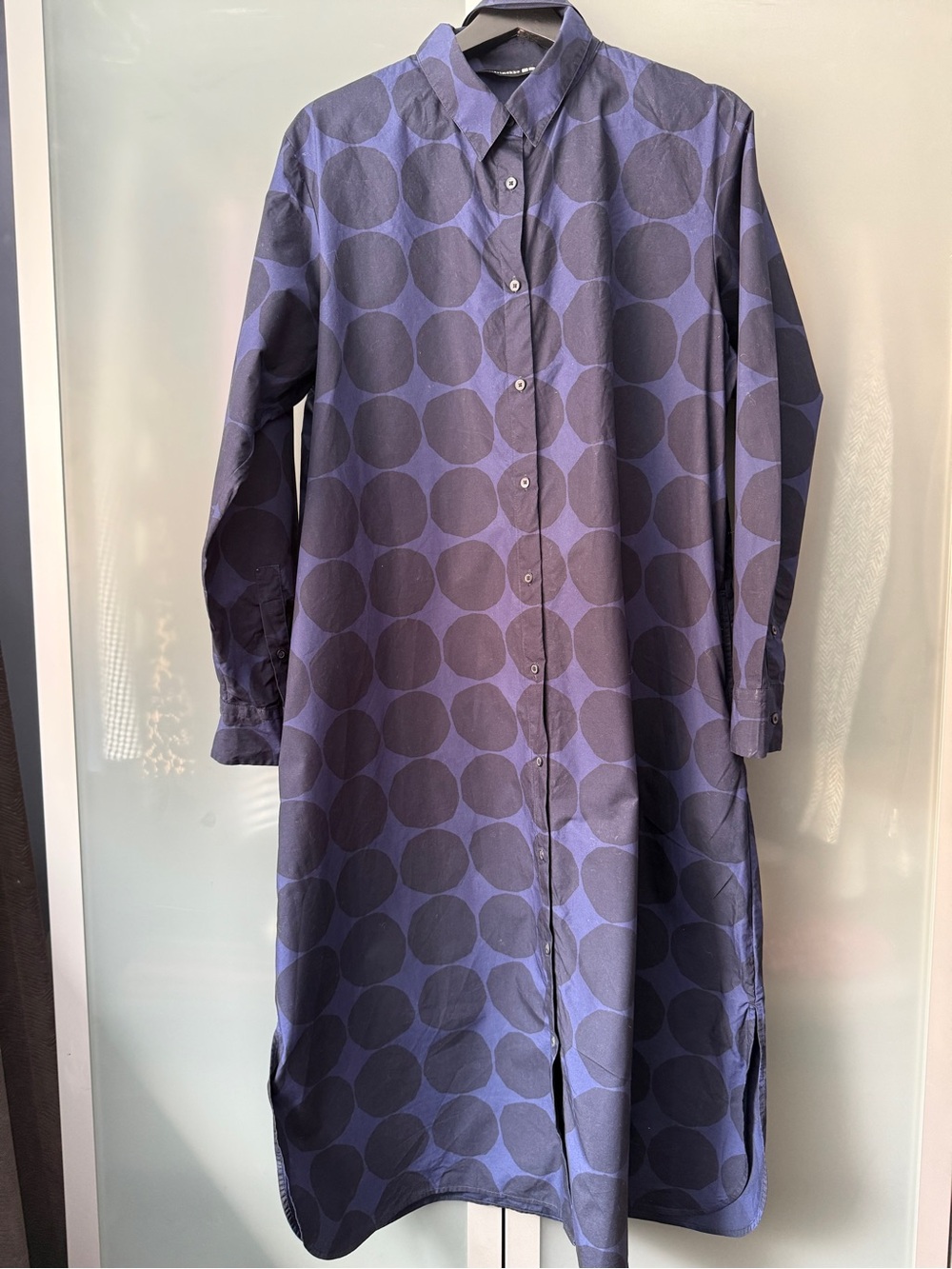 Marimekko for Uniqlo Navy and Blue Long Sleeve Button-Front Shirt Dress